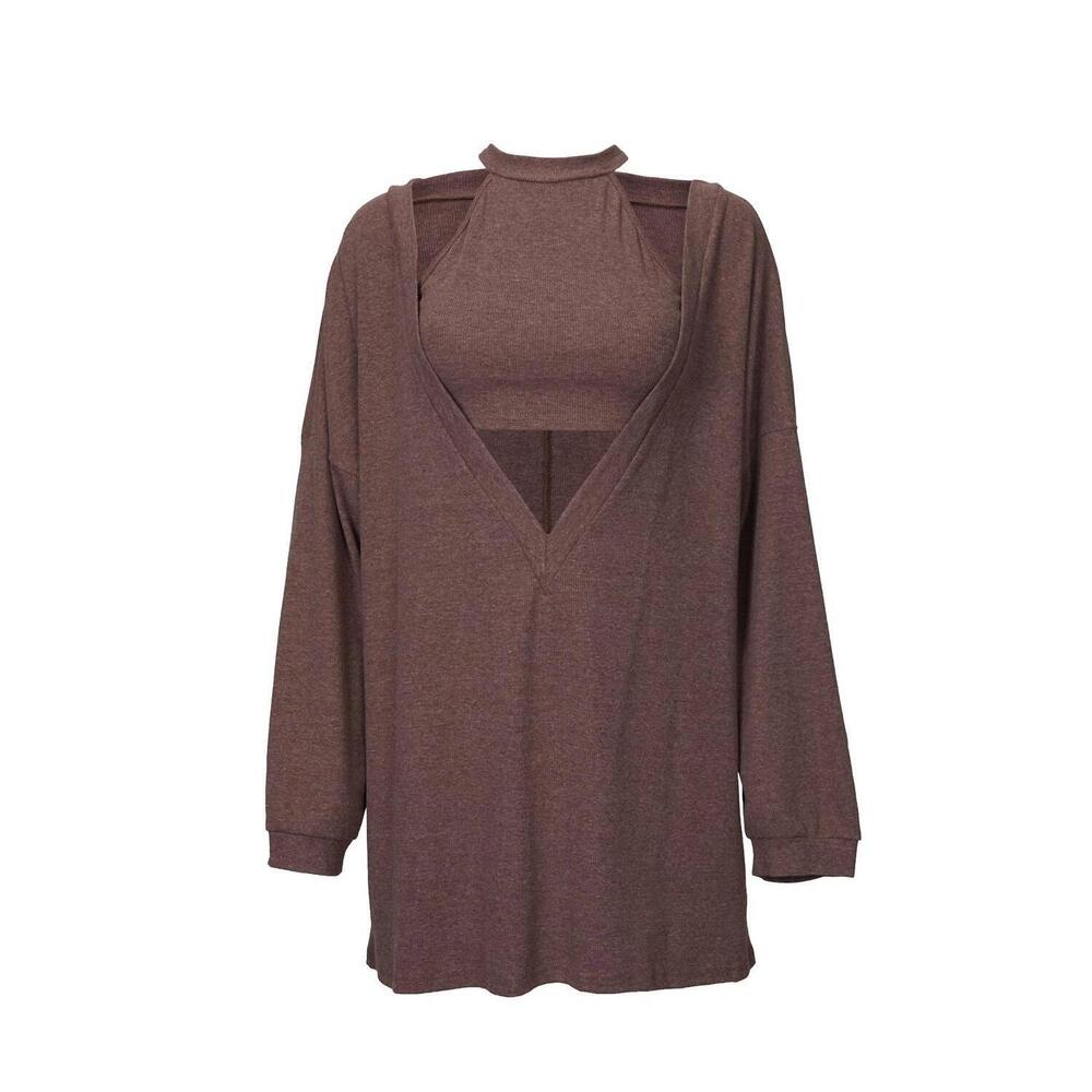 NEW ESLEY COLLECTION cropped tank and pullover two-piece set in brown